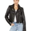 Avec Les Filles Vintage Wash Cropped Leather Biker